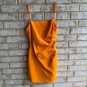 ZARA Orange Strappy Linen Blend Mini Dress, Size M